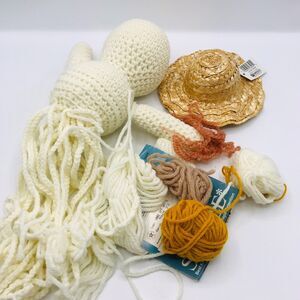 Lot of Caron Yarn Abandoned Octopus? Crochet Project with Straw Hat